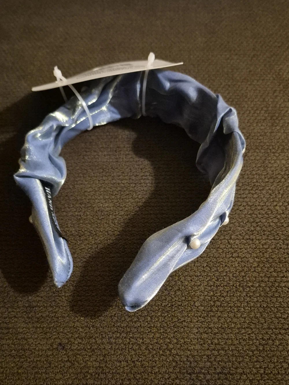Girls Blue Satin Padded Headband with Pearl Accent By Headband-Serre SZ 13+